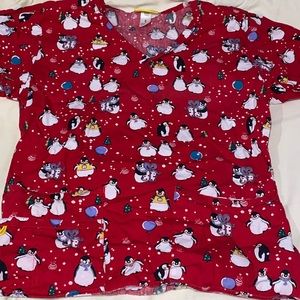 Women’s Small Red Winter/Christmas Themed Scrub Top